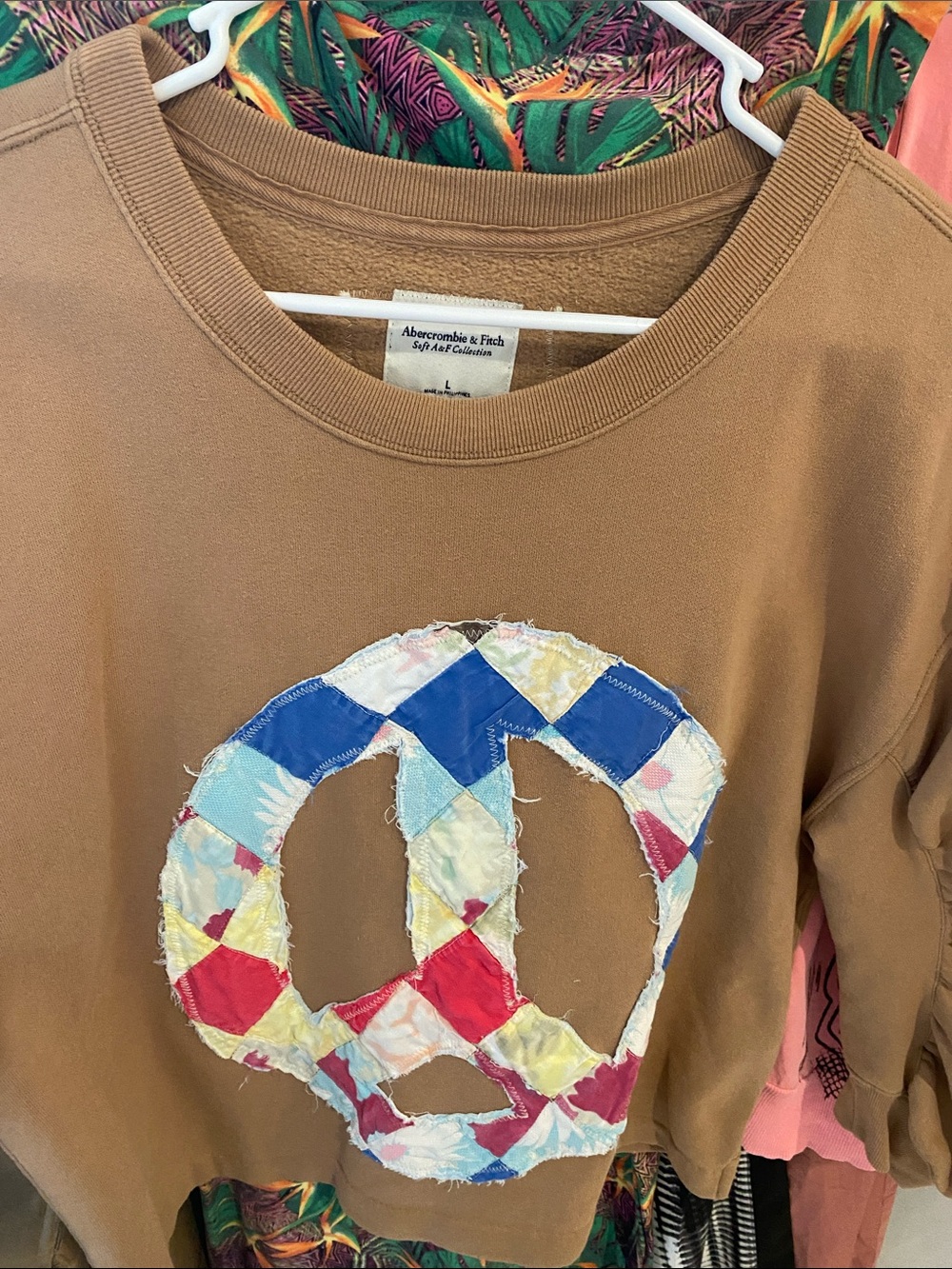 Abercrombie & Fitch Brown Sweatshirt with Patchwork Peace Applique